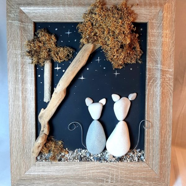 Pebble Art with natural materials on a frame - P1