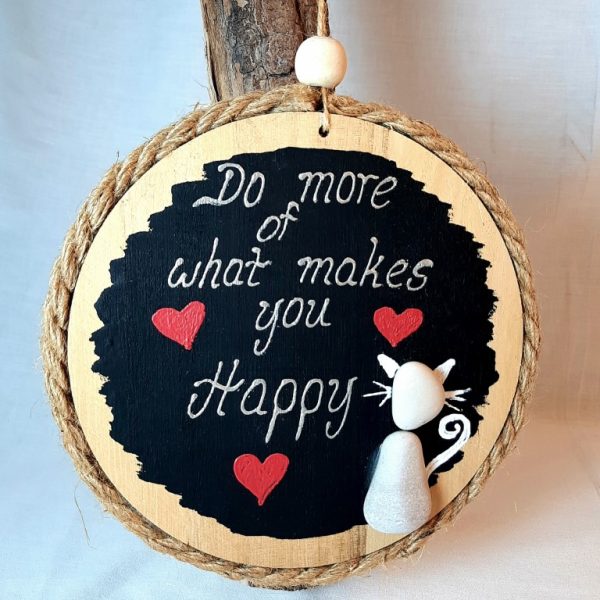 Pebble Art with natural materials on wood - P12