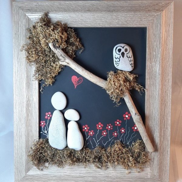 Pebble Art with natural materials on a frame - P2