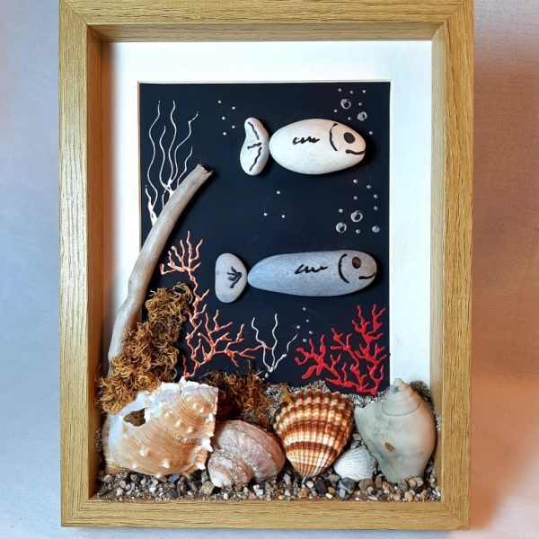 Pebble Art with natural materials on a frame - P4