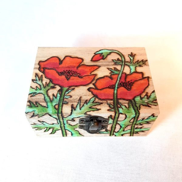 Painted wooden box with wood burning - Pyr8