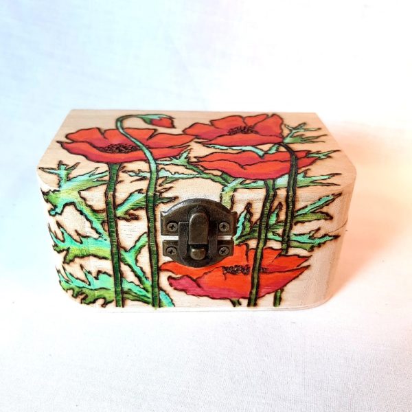 Painted wooden box with wood burning - Pyr9